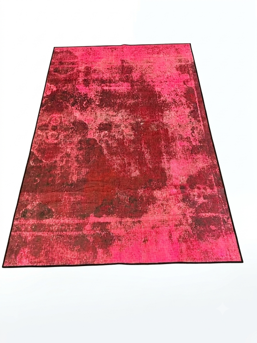 5' x 8' Rectangular Hot Pink Burgundy Distressed Abstract Modern Washable Area Rug