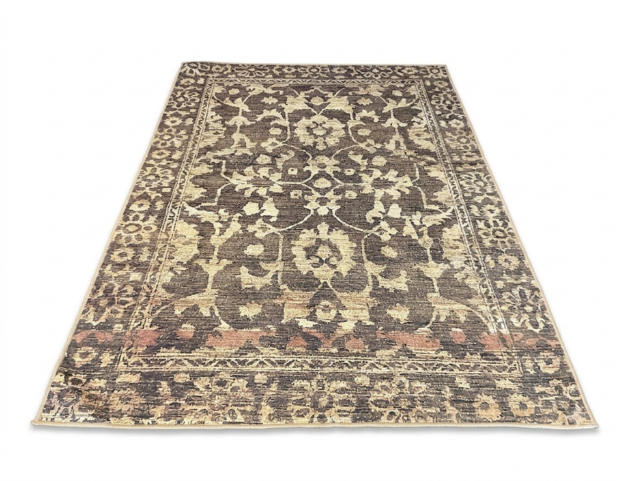 6' x 9' Rectangular Brown Beige Floral Traditional Washable Area Rug