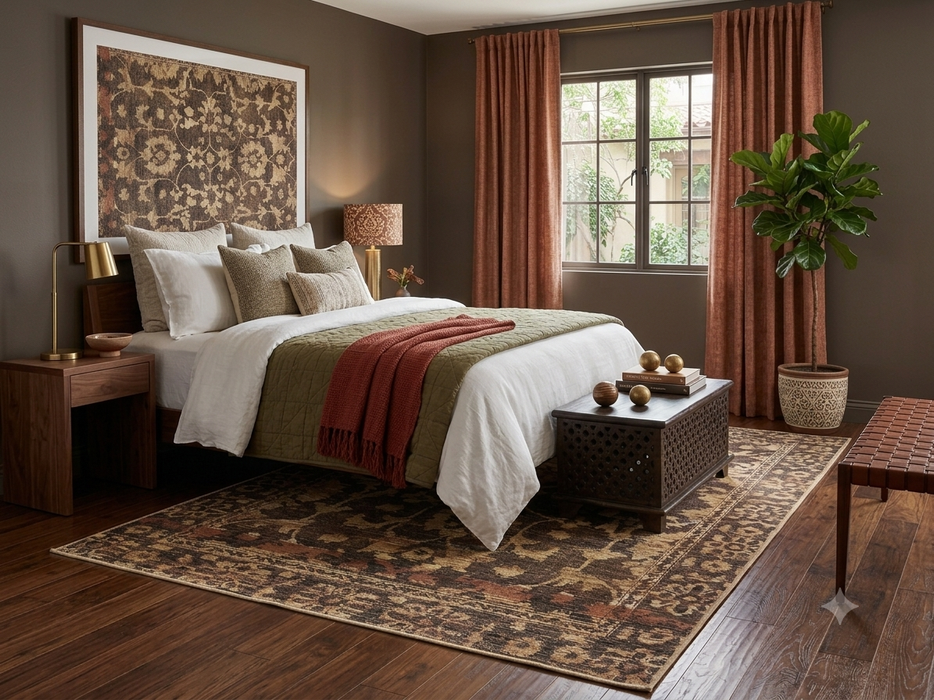6' x 9' Rectangular Brown Beige Floral Traditional Washable Area Rug