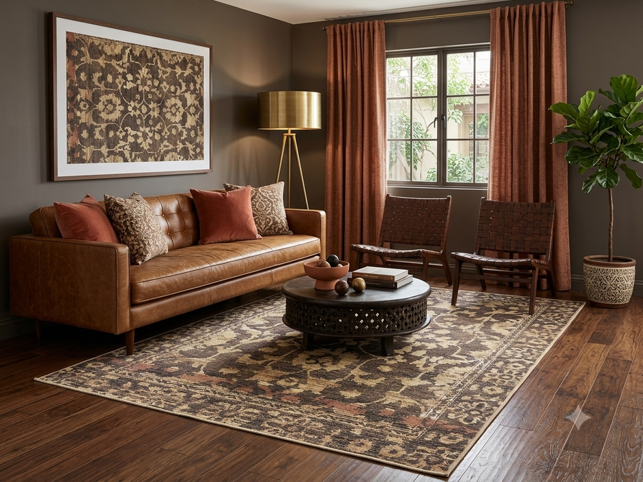 6' x 9' Rectangular Brown Beige Floral Traditional Washable Area Rug