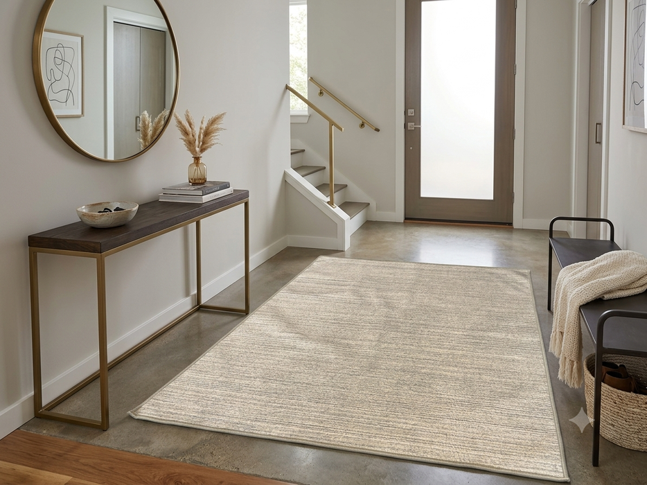 5' x 5' Square Beige Ivory Solid Textured Modern Washable Area Rug