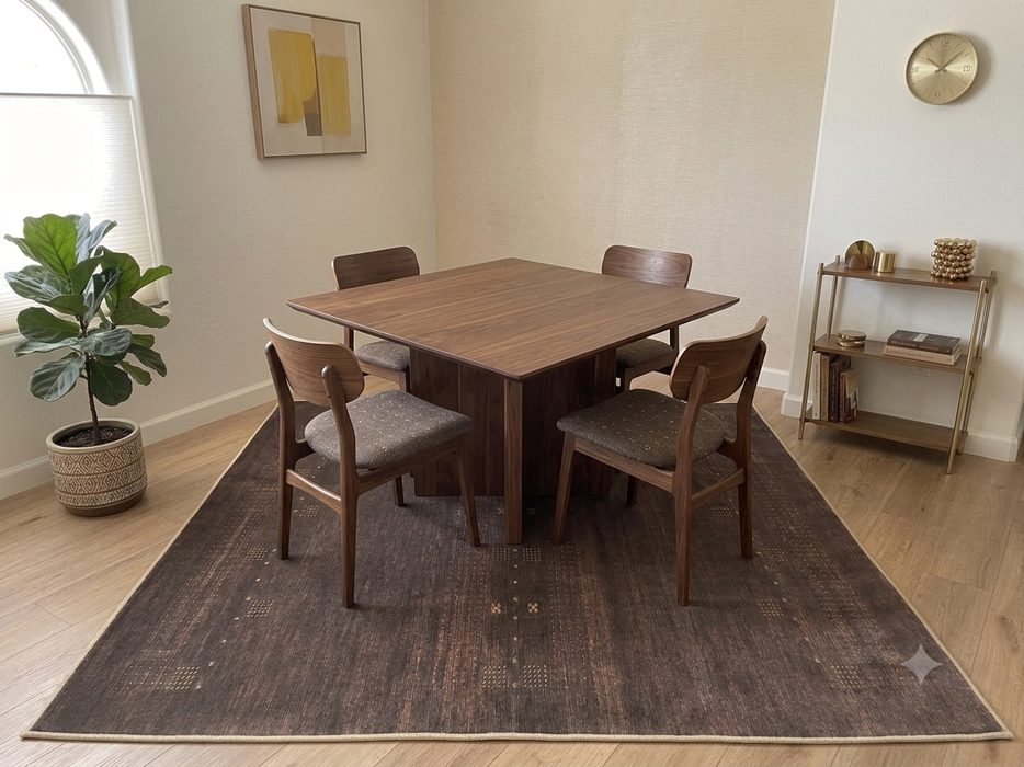7' x 7' Square Brown Gold Solid Textured Contemporary Washable Area Rug