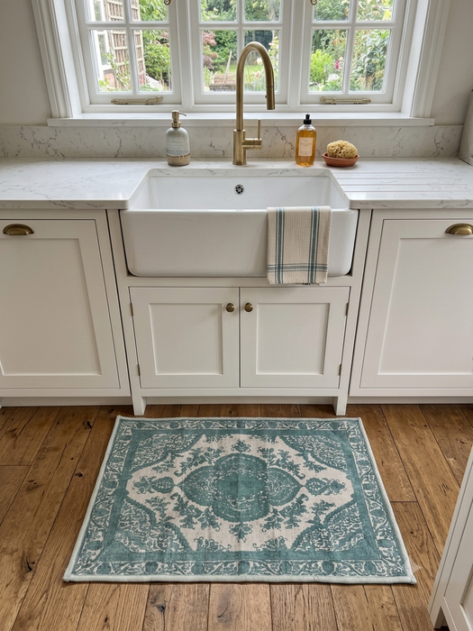 2' x 3' Rectangular Aqua Ivory Distressed Medallion Traditional Washable Area Rug