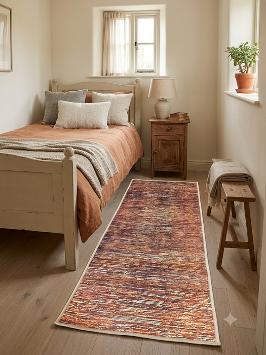 2' x 5' Runner Rust Brown Striped Abstract Modern Washable Area Rug