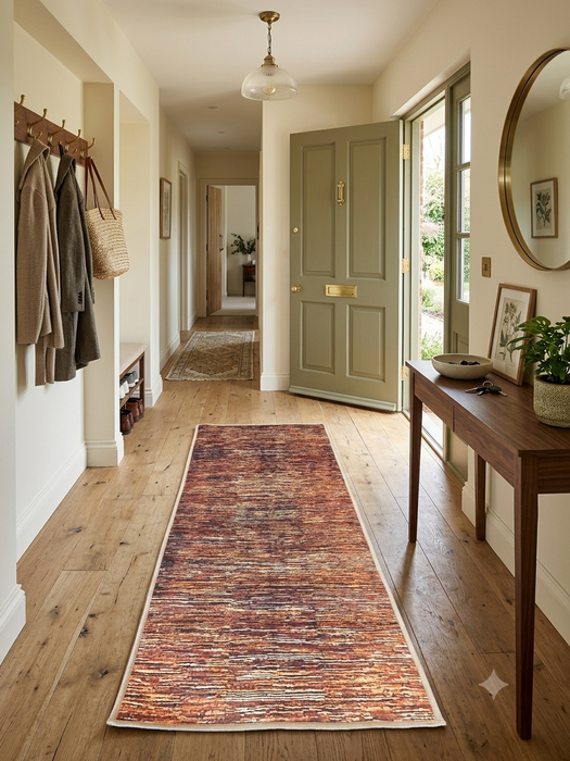 2' x 5' Runner Rust Brown Striped Abstract Modern Washable Area Rug