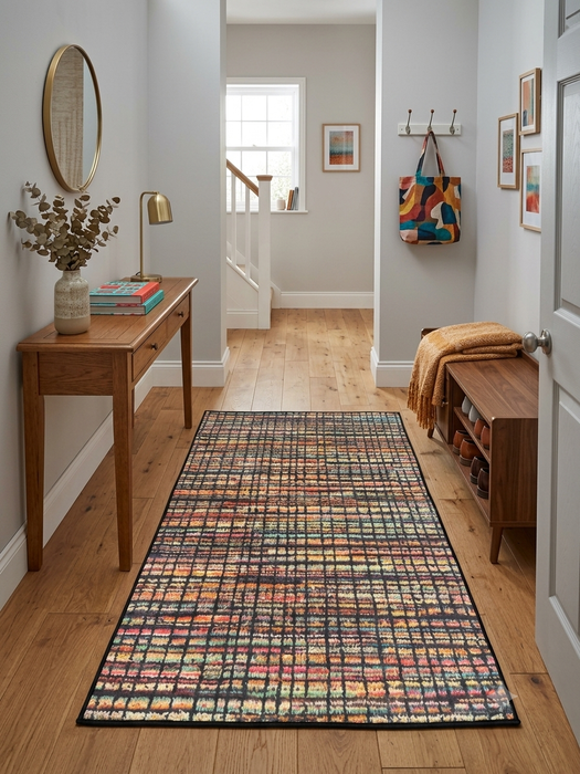 4' x 6' Rectangular Multicolor Grid Abstract Modern Washable Area Rug