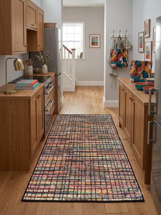 4' x 6' Rectangular Multicolor Grid Abstract Modern Washable Area Rug