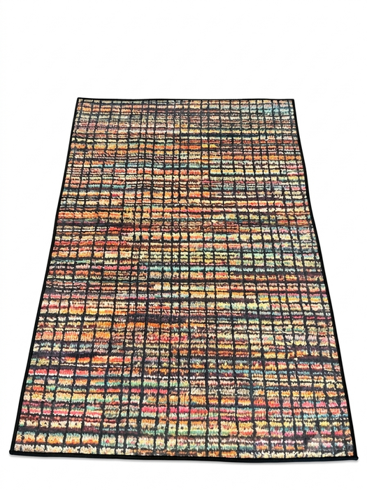 4' x 6' Rectangular Multicolor Grid Abstract Modern Washable Area Rug