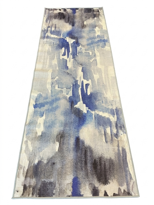 3' x 8' Runner Blue Gray Abstract Watercolor Modern Washable Area Rug