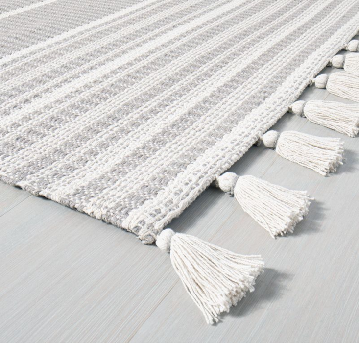 7'x10' Grey Striped Area Rug With Tassels - By Hearth & Hand With Manglia