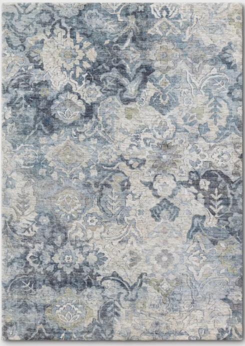 Size 5'x7' Color Blue Distressed Floral Area Rug