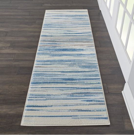 Nourison Jubilant Abstract Striped Blue 2'3" x 7'3" Area Rug, (7' Runner)
