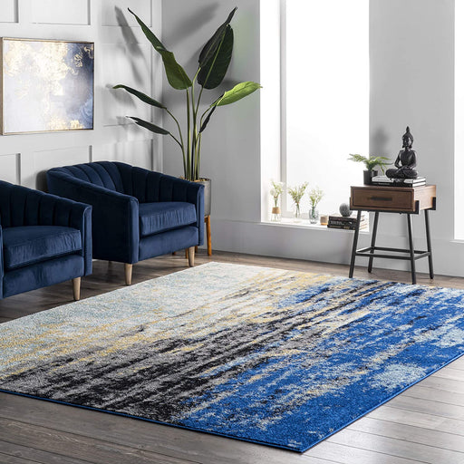 5' x 7' 5" Blue Vintage Abstract Area Rug,