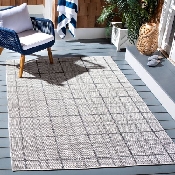 Size 9'x12' Color Ivory/Gray Sandi Outdoor Rug - By Safavieh