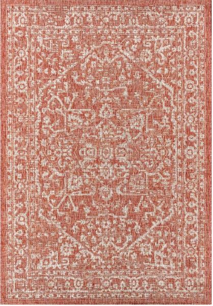 Size 5 x 8 Color Red/Taupe Malta Bohemian Inspired Medallion Textured Weave Indoor/Outdoor Area Rug - JONATHAN Y