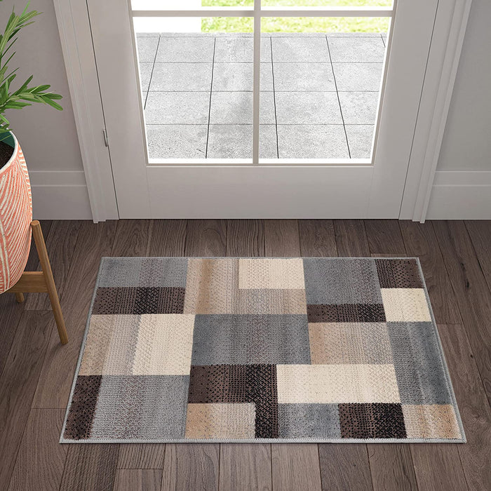 SUPERIOR Mid-Century Modern Geometric Design Area Rug, with Jute Backing, Perfect Hardwood, Tile, or Carpet Cover, Ideal for Bedroom, Kitchen, Living Room, Entryway, or Office, 2' x 3', Grey Brown