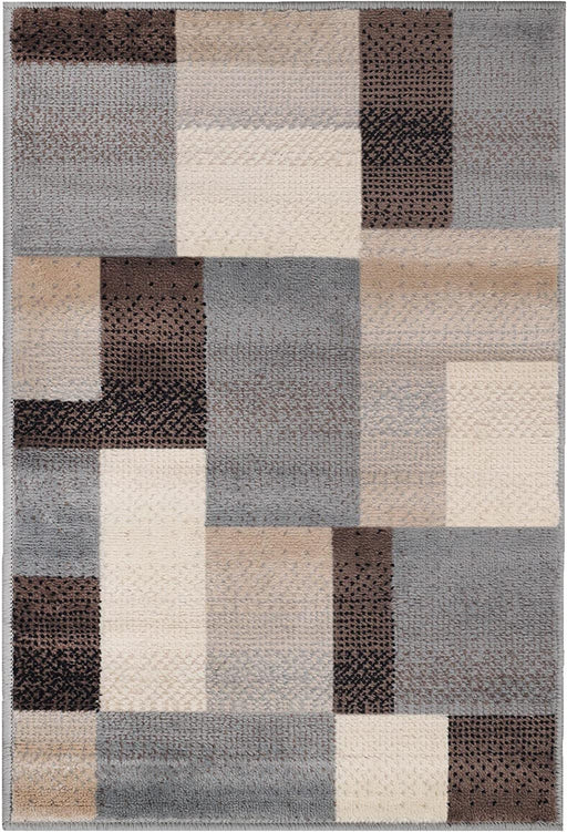 SUPERIOR Mid-Century Modern Geometric Design Area Rug, with Jute Backing, Perfect Hardwood, Tile, or Carpet Cover, Ideal for Bedroom, Kitchen, Living Room, Entryway, or Office, 2' x 3', Grey Brown
