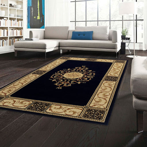 SUPERIOR Elegant Floral Medallion Design Area Rug, Perfect Hardwood, Tile, or Carpet Cover, Ideal for Bedroom, Kitchen, Living Room, Entryway, or Office, Luxury Home Decor, 5' x 8', Midnight Blue