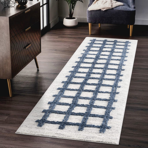 2x8 Color Navy Geometric Shaggy Rugs - Ultra Soft, Non-Shedding Carpet for The Kitchen, Bedroom, Living Room - Thick Shaggy Rug