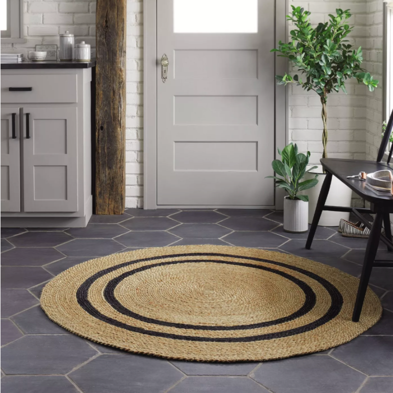 Braided Jute Rug with neutral stripe – The Grey House