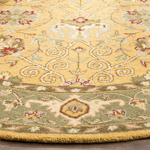 8' x 8' Round Handmade Gold Antiquity Traditional Oriental Premium Wool Area Rug By SAFAVIEH