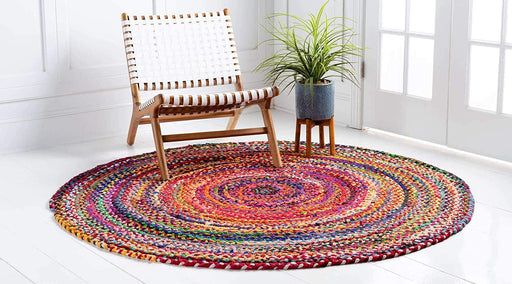 Unique Loom Braided Chindi Collection Casual Modern Multi Round Rug (6' 0 x 6' 0)