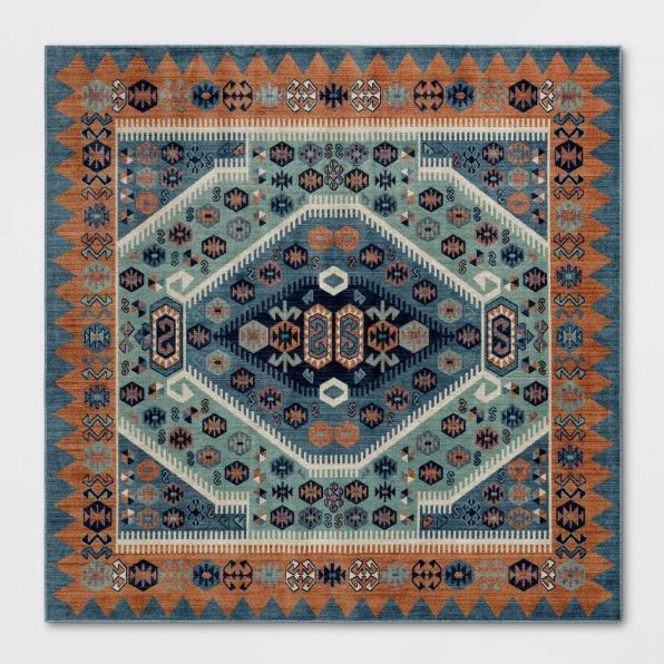 Size 8'x8' Square Color Blue Buttercup Diamond Vintage Persian Woven Rug - Opalhouse™