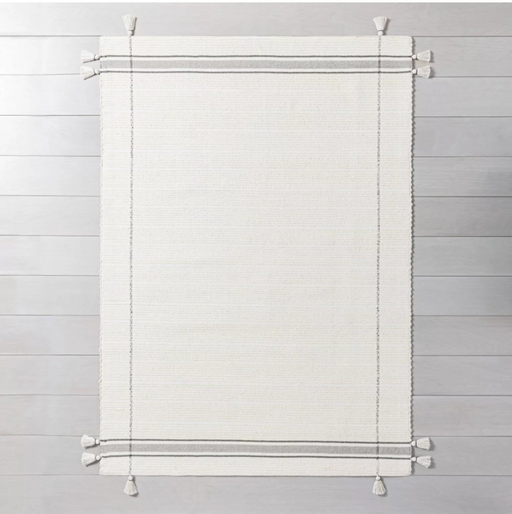 Size 5' x 7' Simple Border Stripe with Corner Tassel Rug White/Gray - Hearth & Hand™ with Magnolia