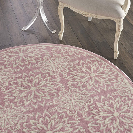 Nourison Jubilant Transitional Floral Ivory/Pink 5'3" x ROUND Area Rug, (5' Round)