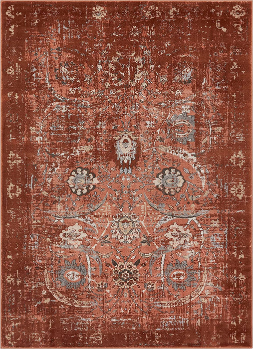 5'3" x 7'3" Vintage Distressed Rust Copper Modern Oriental Area Rug By Well Woven