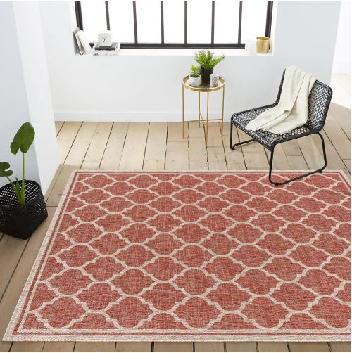 Trebol Moroccan Trellis Red/Beige 3 ft. 1 in. x 5 ft. Textured Weave Indoor/Outdoor Area Rug