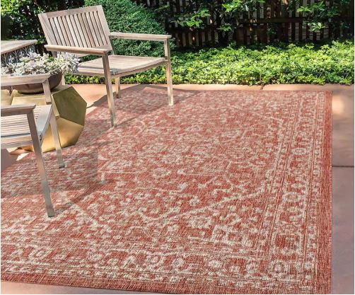 Malta Bohemian Medallion Red/Taupe 3 ft. 11 in. x 6 ft. Textured Weave Indoor/Outdoor Area Rug