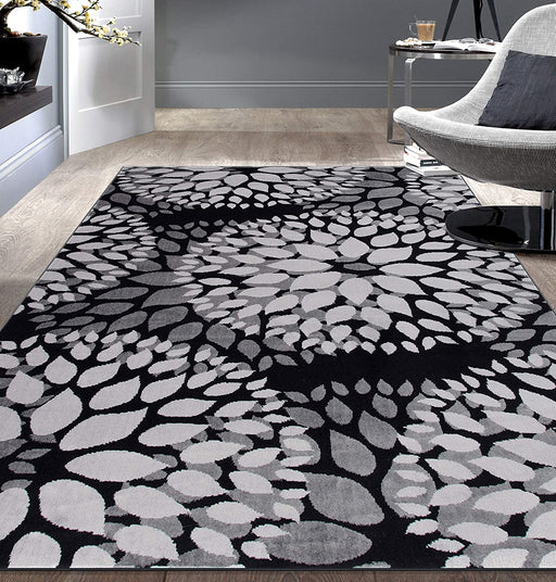 Size 3'1" x 5' Color Black Rugshop Modern Floral Circles Design Easy Cleaning for Living Room,Bedroom,Home Office,Kitchen Non Shedding Area Rug