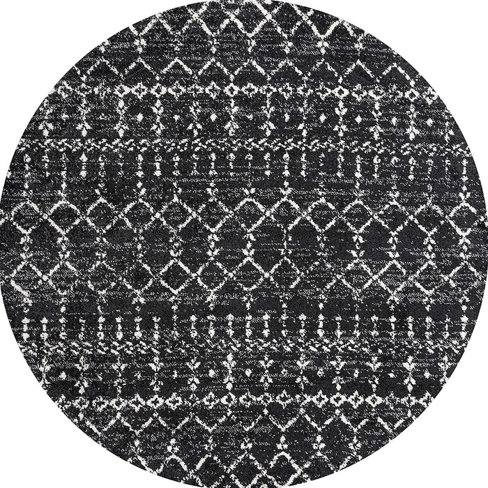 Size 5' Round, Color Black/Ivory JONATHAN Y Moroccan Hype Boho Vintage Diamond Indoor Area-Rug Bohemian Easy-Cleaning Bedroom Kitchen Living Room Non Shedding