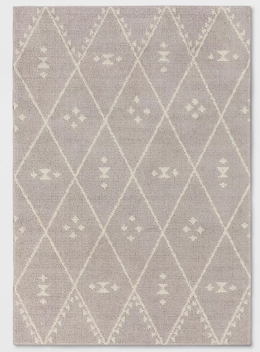 7x10 Neutral Gray/White Diamond Woven Rug